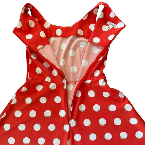 Dress Barn Skater Dress SZ 10 Orange Ivory Polka Dots Minnie Rockabilly Pinup - Picture 3 of 9